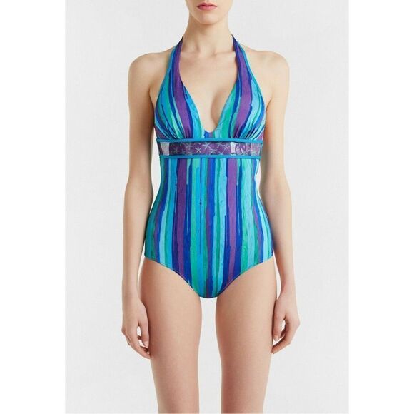 La Perla Summer Stripe Underwire One Piece Swimsuit Size 32D Blue Colorful - Picture 1 of 13